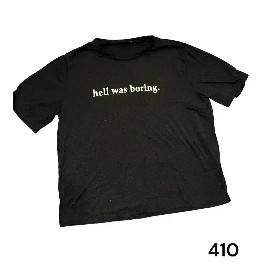 Shein Hell Was Boring Graphic T-Shirt Black Large Unisex Casual Fall Top